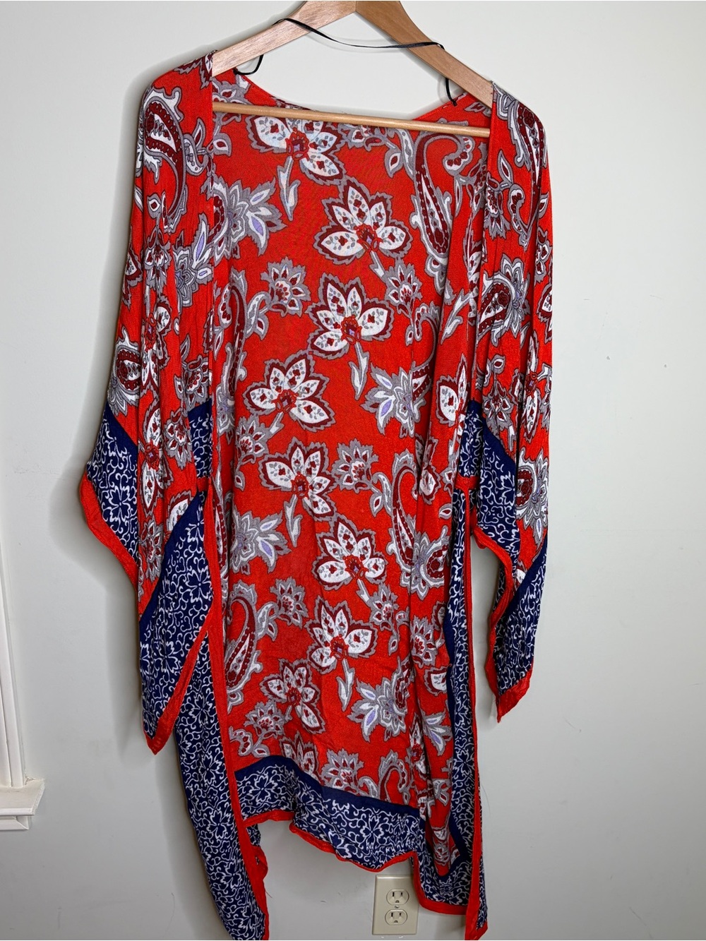 Red Floral Print Kimono Cover-Up